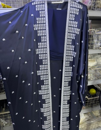 مشلح كيمونو دبل ستان كحلي مطرز فضي