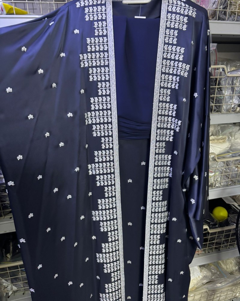 مشلح كيمونو دبل ستان كحلي مطرز فضي