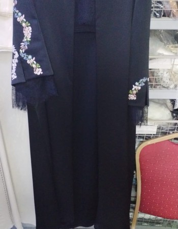 جاكيت دبل ستان اسود تطريز كريستال وورود الوان