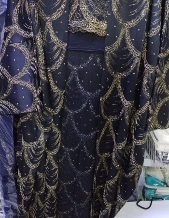 مشلح دبل ستان اسود مطرز ذهبي