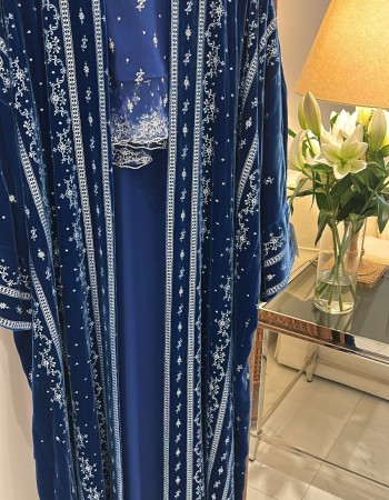 مشلح مخمل ازرق تطريز فضي مقلم