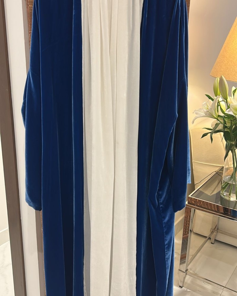 مشلح مخمل ازرق كرفته ابيض