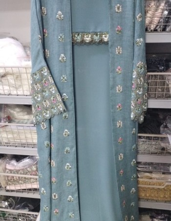 مشلح لنن مطرز ورود ـ لون تيفاني