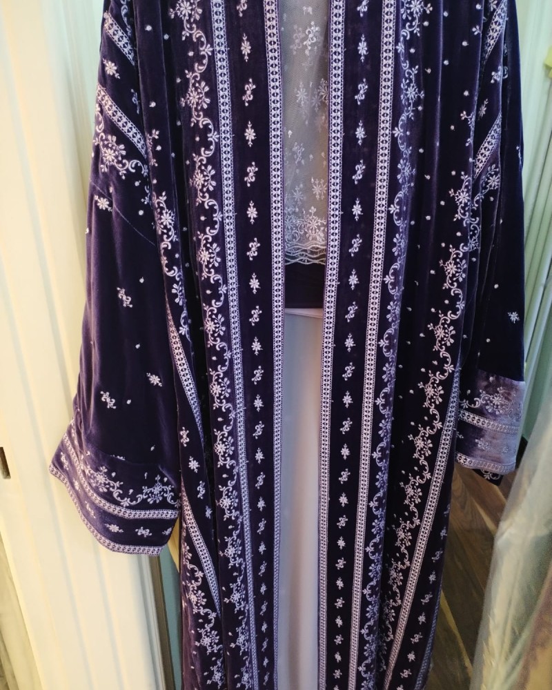 مشلح مخمل موف مطرز موف فاتح