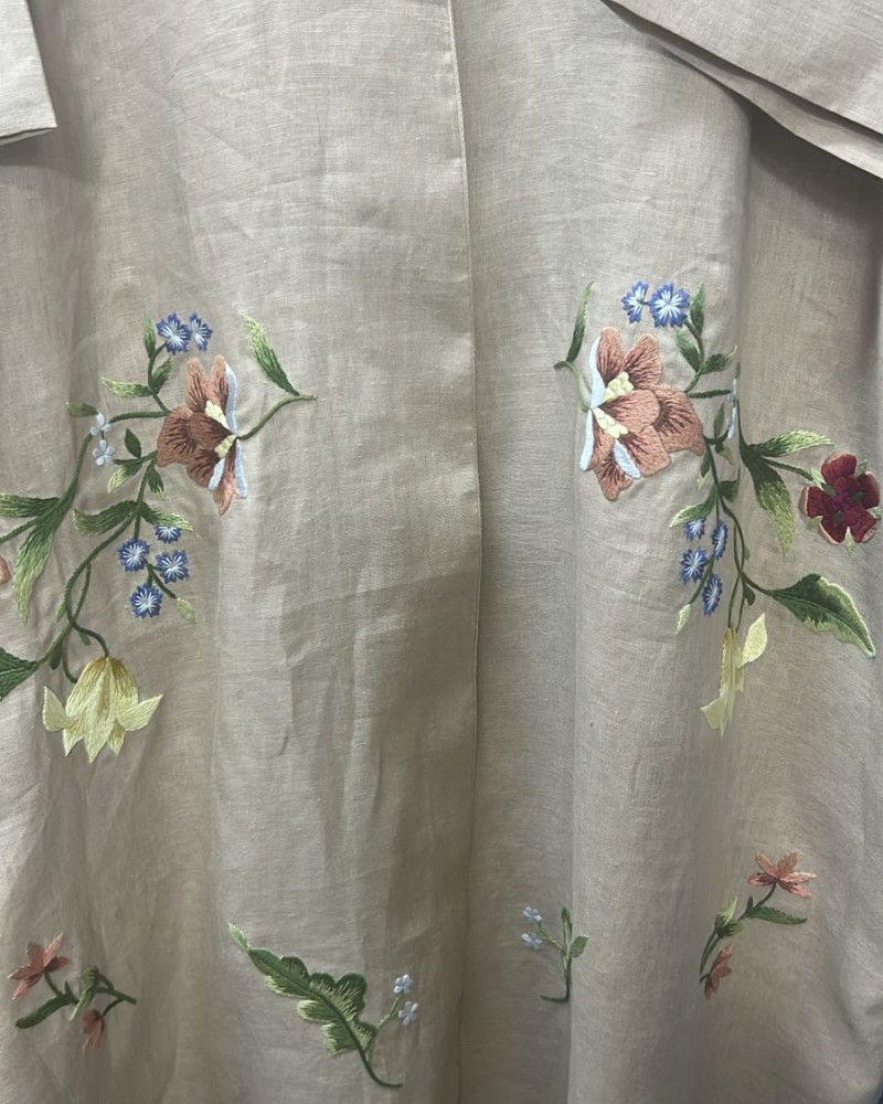 مشلح لنن بيج مطرز ورد ملون