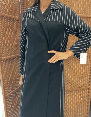 جاكت لنن اسود مقطع مع ترتر ابيض