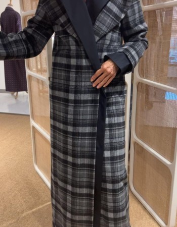 جاكيت صوف رمادي   كاروهات لياقه دبل