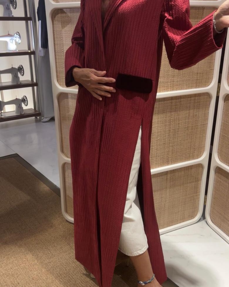 جاكيت قطن مكرمش- جيوب مقطع- لياقه مخمل وجيب مخمل - لون-عودي/M