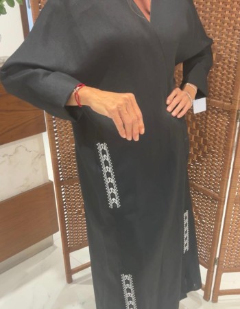 مشلح لنن رمادى تطريز ليبي