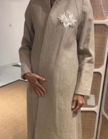 جاكيت لنن بيج خيش مع ورده سكري