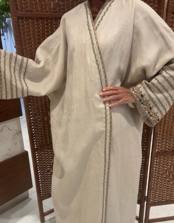 مشلح لنن بيج مطرز الوان مع الخرز