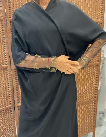 مشلح حرير كم تل ورق شجر ذهبي