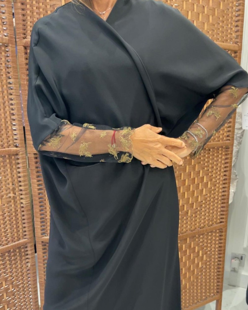 مشلح حرير كم تل ورق شجر ذهبي