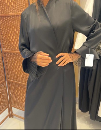 عبايه كم فرنسي دبل ستان - اسود