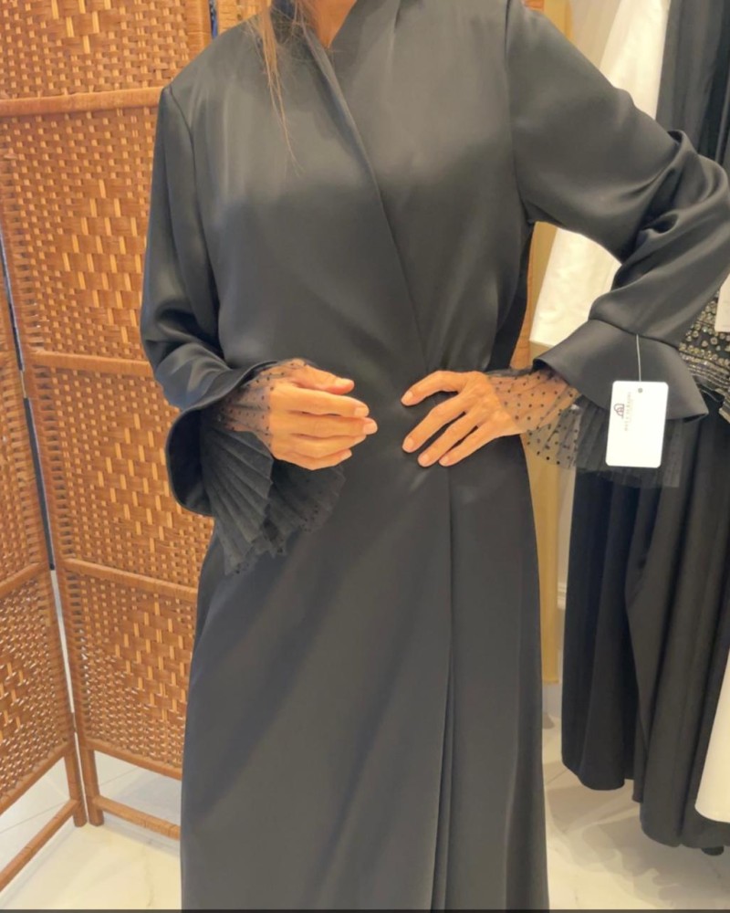 عبايه كم فرنسي دبل ستان - اسود