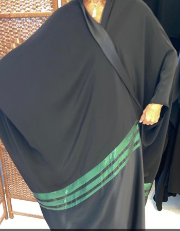 مشلح حرير لاميه اخضر ثلاث خطوط