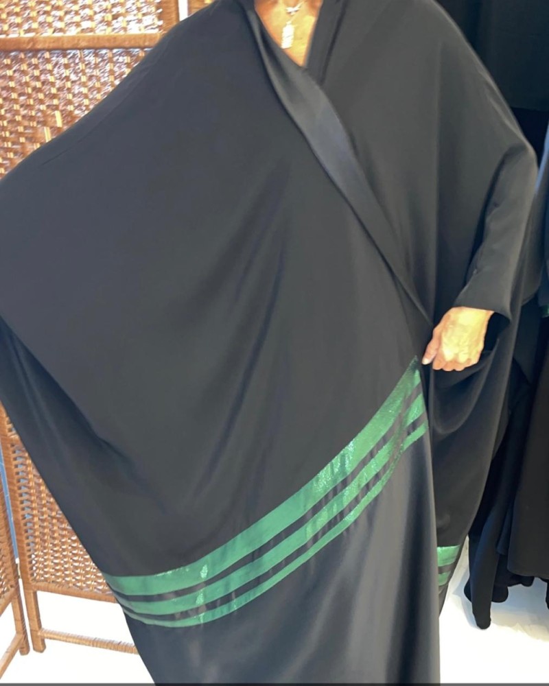 مشلح حرير لاميه اخضر ثلاث خطوط