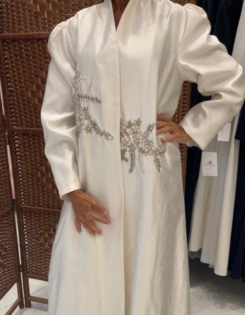 جاكيت كريب فرنسي كحلي كم لف مع تل نجوم فضي