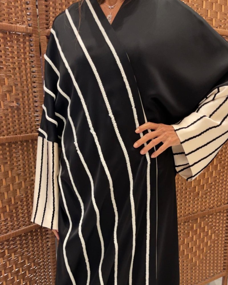 نص مشلح دبل ستان اسود مقلم سكري