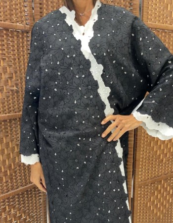 مشلح  حرير مشجر دبل فيس - ابيض واسود