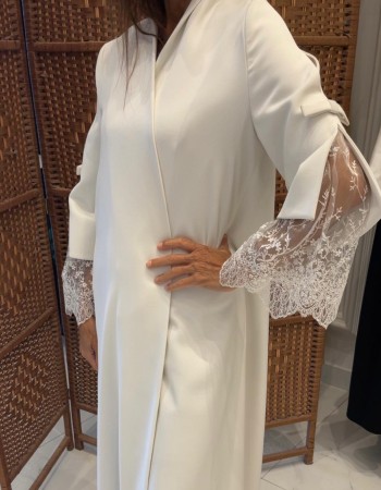 عباية كريب فرنسي كم دانتيل مع فيونكة - اسود