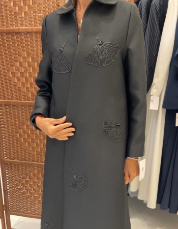 عباية تفتة مطرز محزز - اسود
